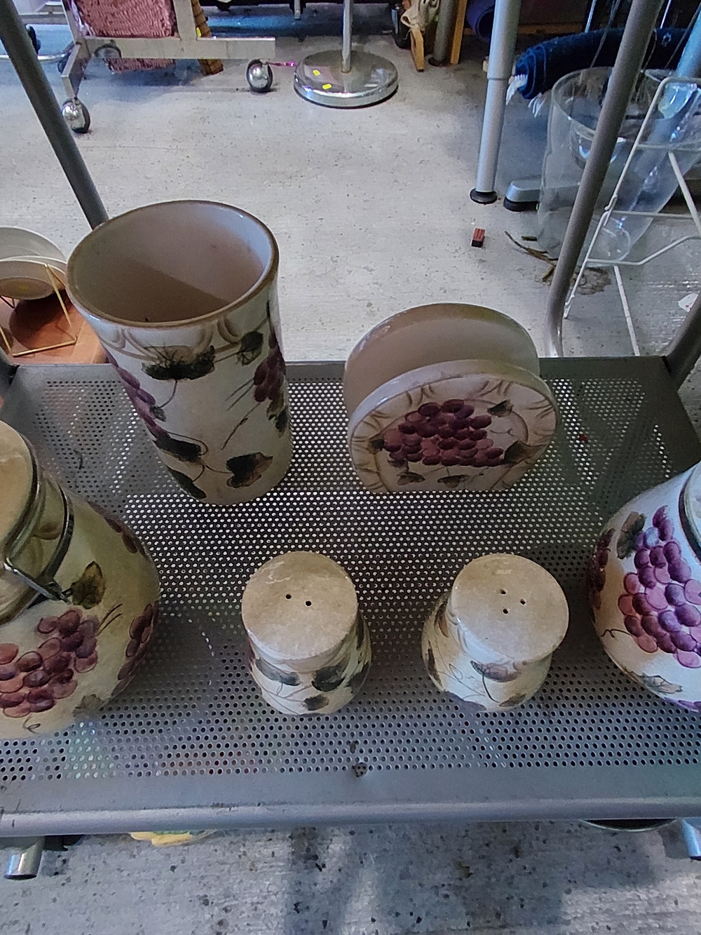 Limoges Cream Ceramic Kitchen Set with Purple Grape Motif